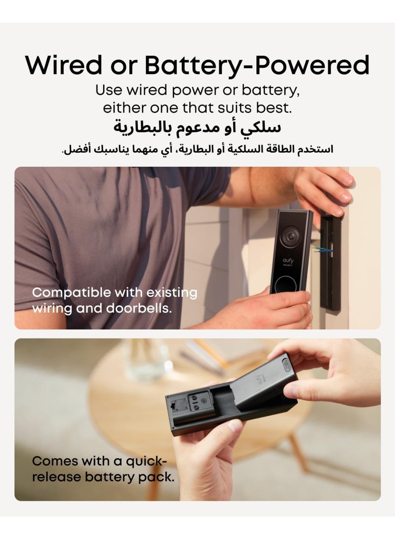 eufy Security Video Doorbell E340 Dual Cameras with Delivery Guard 2K Full HD Wireless Video Doorbell Camera, Wired or Battery Powered,Colour Night Vision,6500 mAh Rechargeable Battery,No Monthly Fee - Image 5