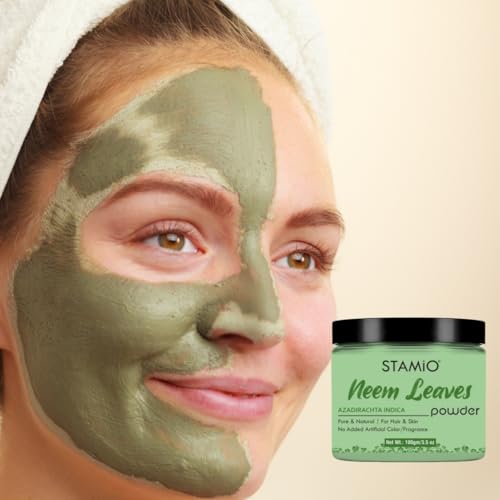 STAMIO Neem Leaves Powder 100 gm for Face Pack, Skin Care, Hair Mask, Plants, Acne, Pimples | Sun Dried Natural Azadirachta Indica | Suitable For All Skin Types Men & Women use | In Jar 3.53 oz - Image 4