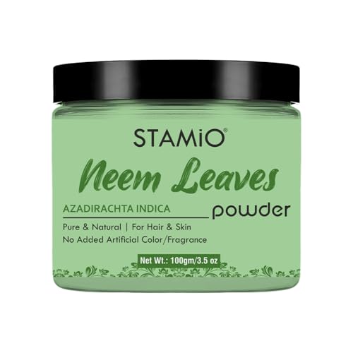 STAMIO Neem Leaves Powder 100 gm for Face Pack, Skin Care, Hair Mask, Plants, Acne, Pimples | Sun Dried Natural Azadirachta Indica | Suitable For All Skin Types Men & Women use | In Jar 3.53 oz - Image 1