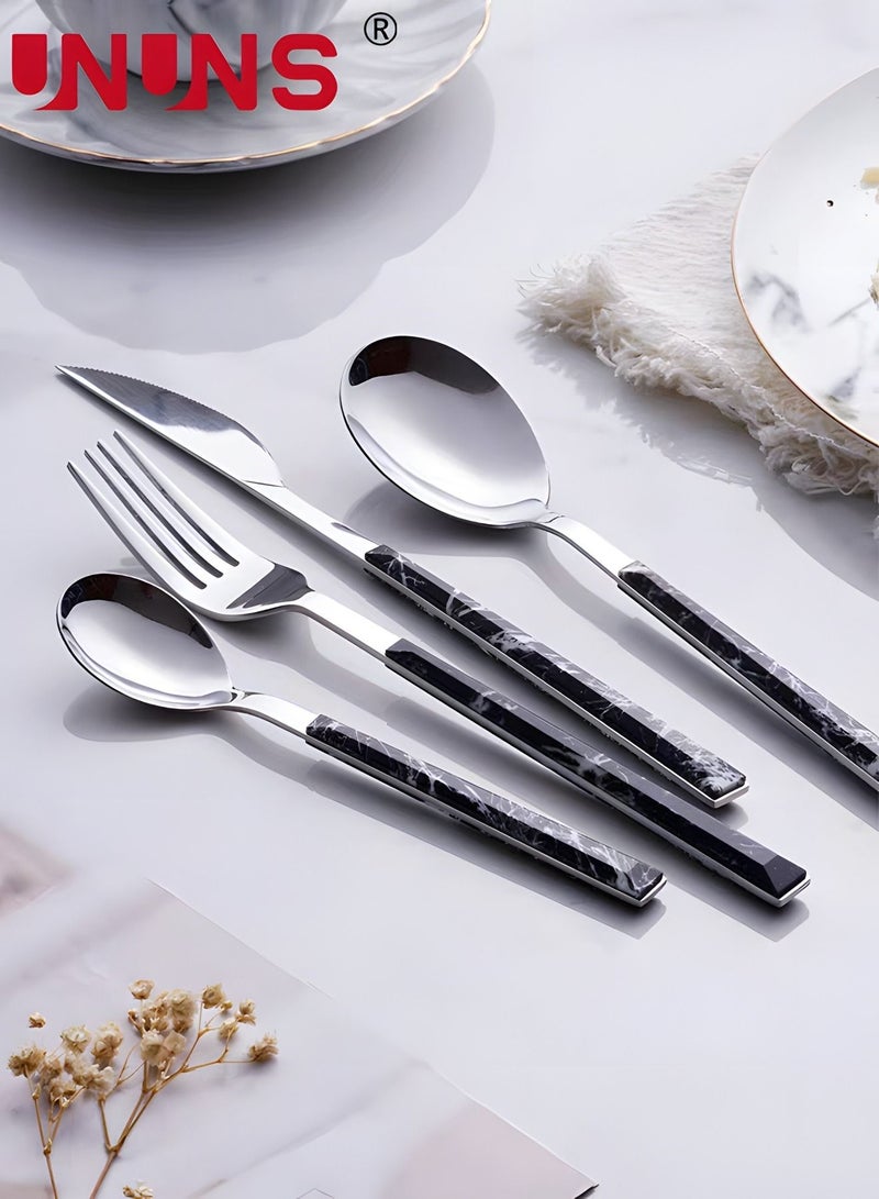UNUNS 5-Piece Cutlery Set,Stainless Steel Silverware Set With Marble Textured Handle,Includes Knife Fork Spoon For Home Picnic - Image 2