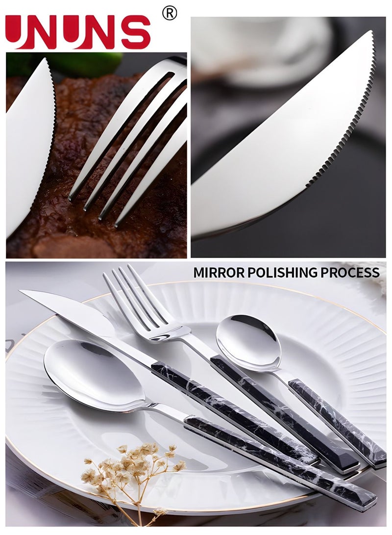 UNUNS 5-Piece Cutlery Set,Stainless Steel Silverware Set With Marble Textured Handle,Includes Knife Fork Spoon For Home Picnic - Image 5
