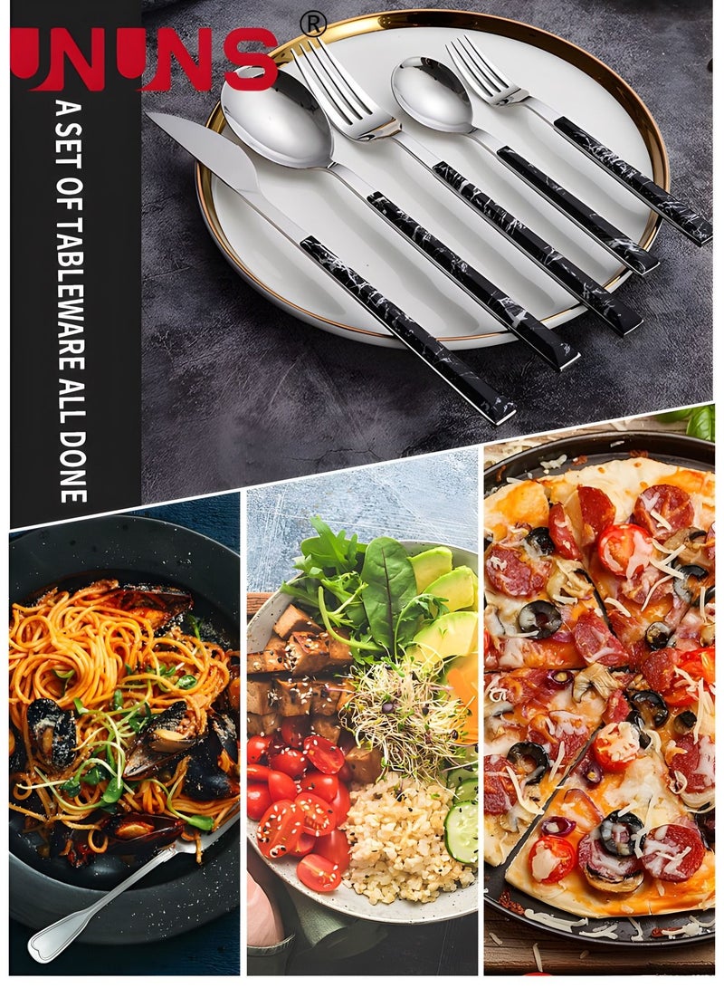 UNUNS 5-Piece Cutlery Set,Stainless Steel Silverware Set With Marble Textured Handle,Includes Knife Fork Spoon For Home Picnic - Image 4