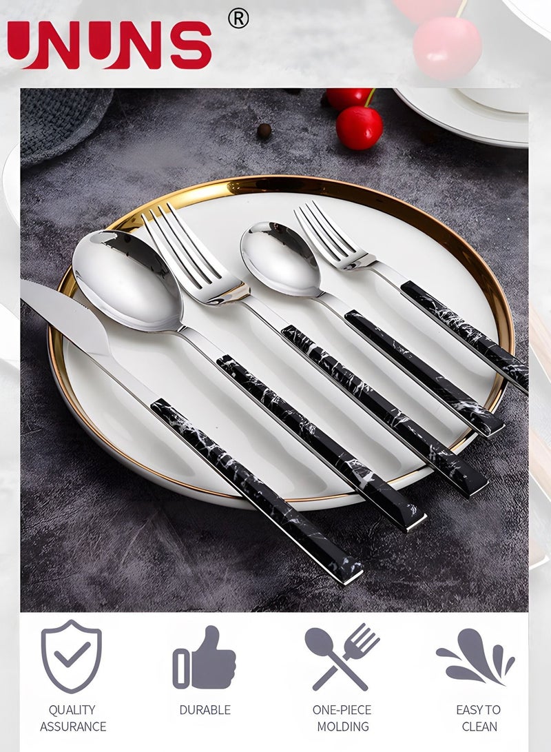 UNUNS 5-Piece Cutlery Set,Stainless Steel Silverware Set With Marble Textured Handle,Includes Knife Fork Spoon For Home Picnic - Image 3