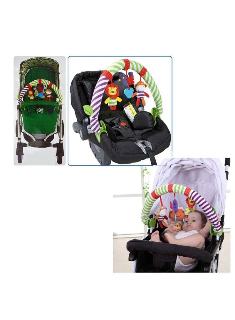 Soft Plush Animal Hanging Toys for Baby Stroller and Crib Zebra, Lion, Monkey Activity Bar with Squeak and Rattle Teether - Image 2