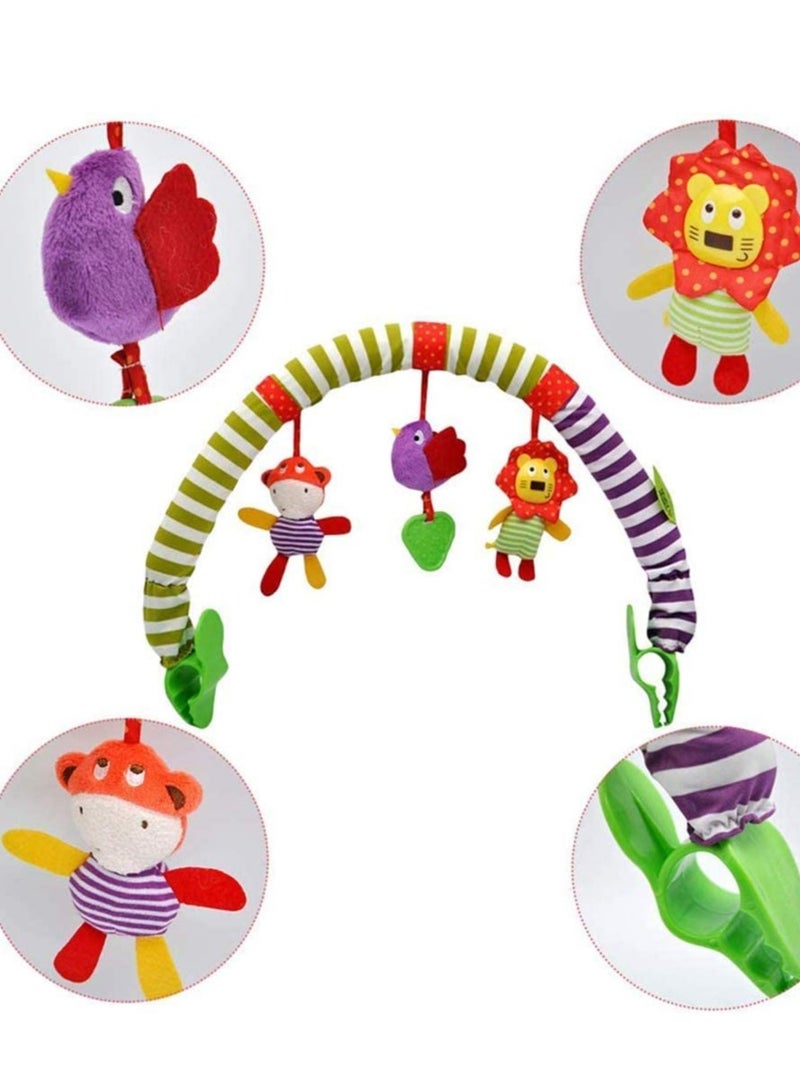 Soft Plush Animal Hanging Toys for Baby Stroller and Crib Zebra, Lion, Monkey Activity Bar with Squeak and Rattle Teether - Image 4