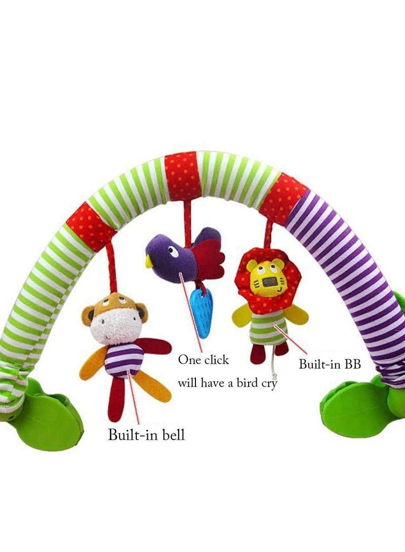 Soft Plush Animal Hanging Toys for Baby Stroller and Crib Zebra, Lion, Monkey Activity Bar with Squeak and Rattle Teether - Image 5