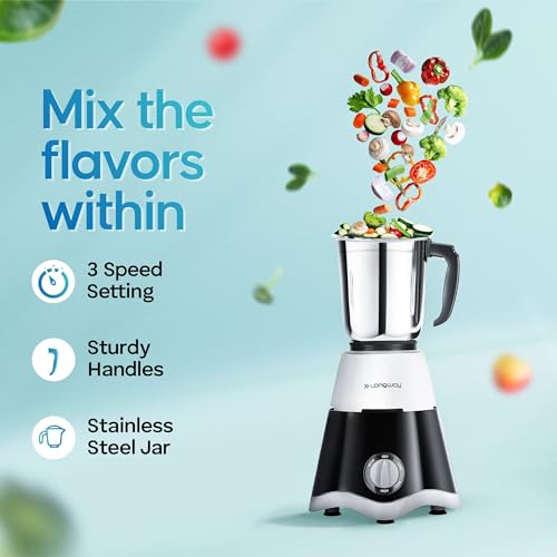 Longway Super Dlx Mixer Grinder with Kwid 1100W Dry Iron | Up to 700 Watt Powerful Motor | 3 Jars for Grinding, Mixing, Juicing | 2 Year Warranty (Black & Gray, Combo Offer) - Image 3
