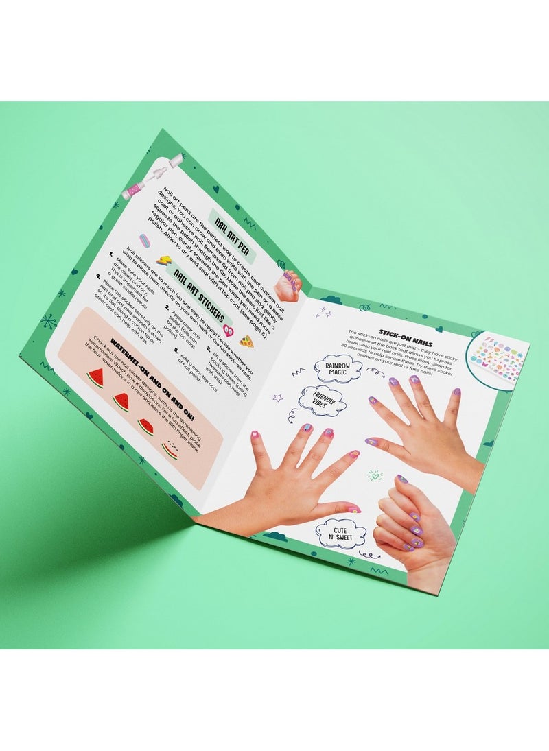 Hinkler Zap Create Nail Art Studio Kit - DIY Nail Art Set for Kids includes UV LED nail dryer, holographic nail stickers, nail stickers and wraps, STICK-ON nail gems, and nail polishes, Fun Nail Decorating Activities, Creative Nail Designs, Gift for Young Fashionistas - Image 4