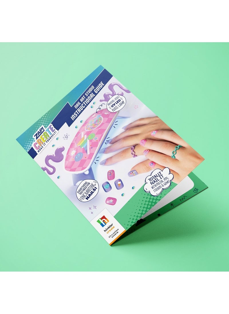 Hinkler Zap Create Nail Art Studio Kit - DIY Nail Art Set for Kids includes UV LED nail dryer, holographic nail stickers, nail stickers and wraps, STICK-ON nail gems, and nail polishes, Fun Nail Decorating Activities, Creative Nail Designs, Gift for Young Fashionistas - Image 3