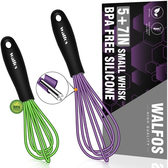 WHISK57INCH MINI WHISKSSILICONE WHISK NON SCRATCH WHISKHEAT RESISTANT480F SMALL WHISKS SUITABLE FOR STIRRING INDIVIDUAL EGGS AND MIXING SMALL AMOUNTS OF POWDER AND SAUCE PURPLE GREEN