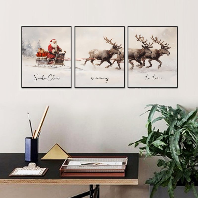 ZEARPT Gallery Set of 3  Christmas Posters  Christmas Santa Claus with a Sleigh Prints  Xmas Wall Art Home Decor  Christmas Wall Art  Christmas Living Room Decorations  11X14 INCH Ready for Framing - Image 2