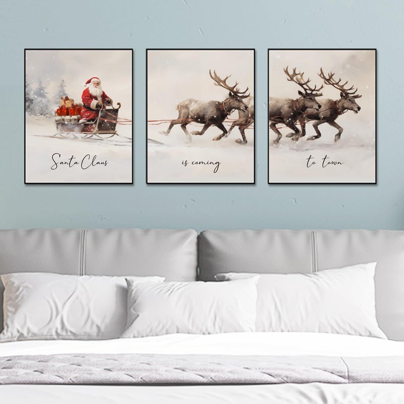 ZEARPT Gallery Set of 3  Christmas Posters  Christmas Santa Claus with a Sleigh Prints  Xmas Wall Art Home Decor  Christmas Wall Art  Christmas Living Room Decorations  11X14 INCH Ready for Framing - Image 3