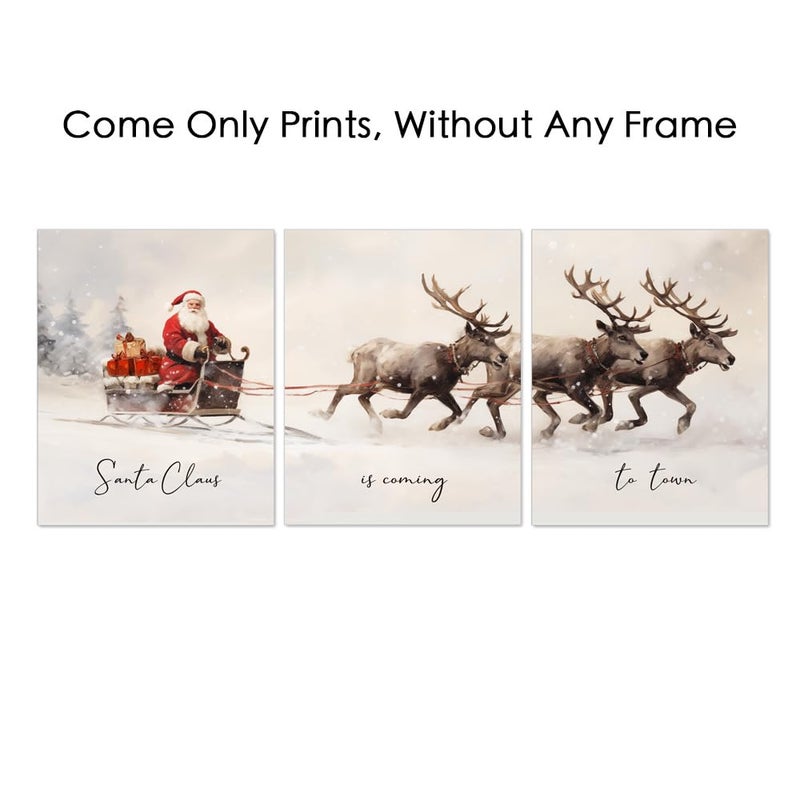 ZEARPT Gallery Set of 3  Christmas Posters  Christmas Santa Claus with a Sleigh Prints  Xmas Wall Art Home Decor  Christmas Wall Art  Christmas Living Room Decorations  11X14 INCH Ready for Framing - Image 1