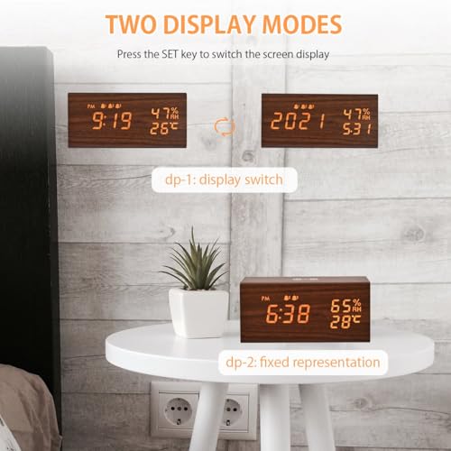 Niyam Multifunctional Luxury Business Gift Wooden Digital Alarm Clock with Wireless Charging, Bluetooth Speaker, Temperature, Humidity (Wooden Bluetooth) - Image 3