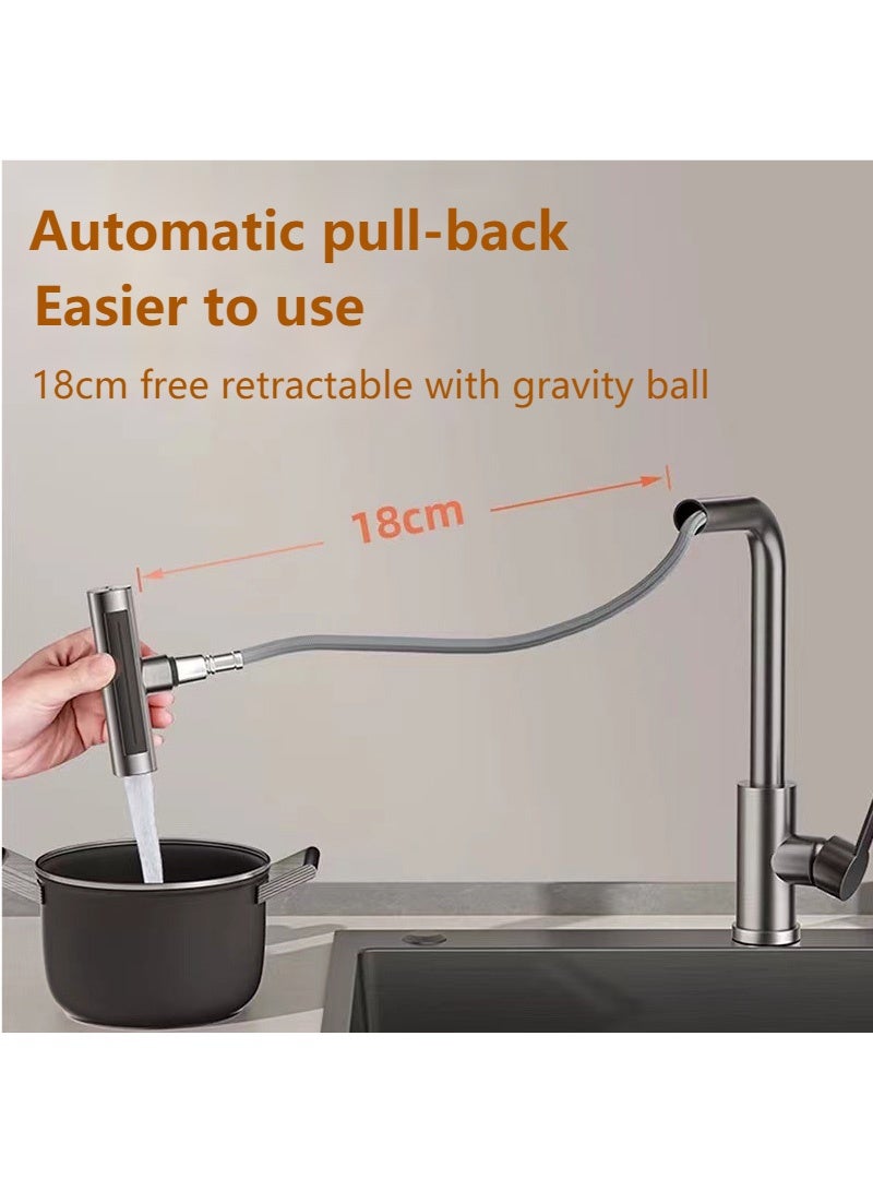 Topyich Waterfall Kitchen Sink Tap with Pull Out Sprayer, 360° Swivel & Single Handle Matte Black Kitchen Faucet 4 Modes, Modern Stainless Steel 1 Hole Sink Mixer - Image 2