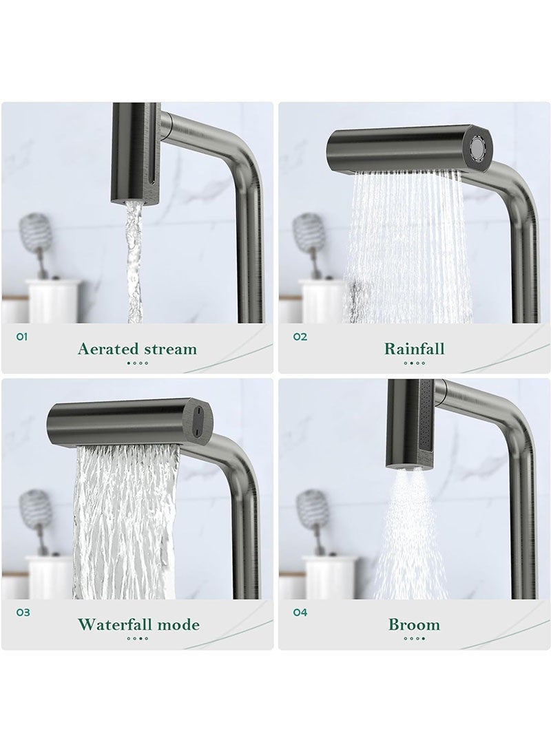 Topyich Waterfall Kitchen Sink Tap with Pull Out Sprayer, 360° Swivel & Single Handle Matte Black Kitchen Faucet 4 Modes, Modern Stainless Steel 1 Hole Sink Mixer - Image 4
