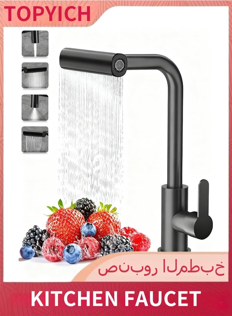 Topyich Waterfall Kitchen Sink Tap with Pull Out Sprayer, 360° Swivel & Single Handle Matte Black Kitchen Faucet 4 Modes, Modern Stainless Steel 1 Hole Sink Mixer - Image 1