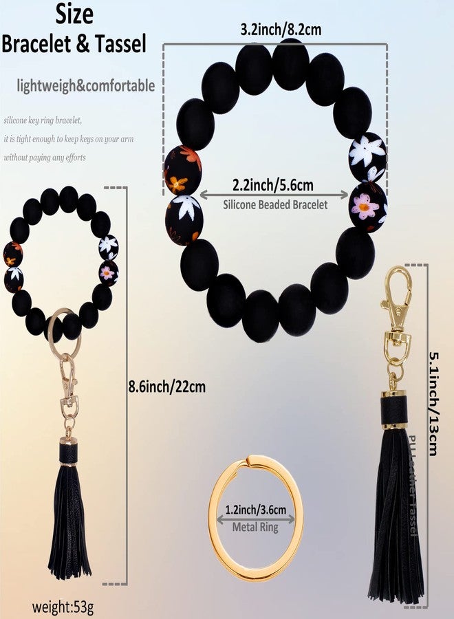 BIHRTC Key Ring Bracelet Car Keychain Holder Wristlet Silicone Women Beaded Bangle Chains, Flowers Demon Eye, 2.5 inch - Image 2