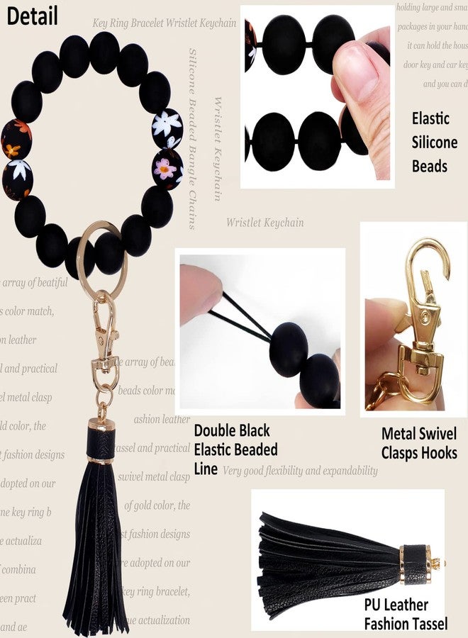 BIHRTC Key Ring Bracelet Car Keychain Holder Wristlet Silicone Women Beaded Bangle Chains, Flowers Demon Eye, 2.5 inch - Image 3