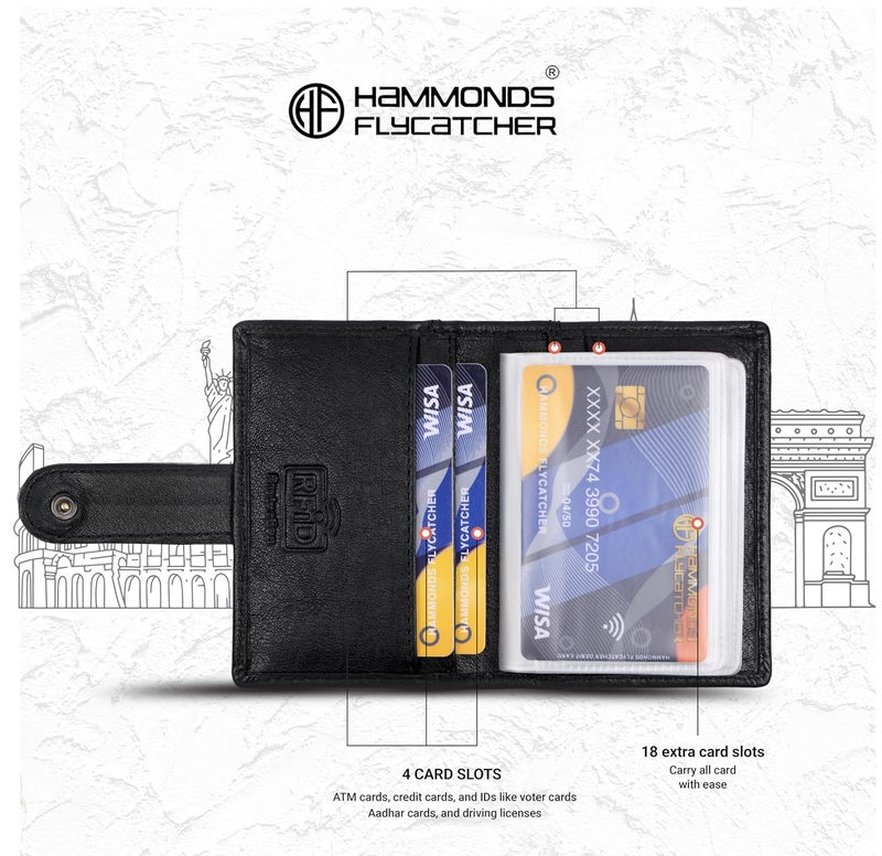 HAMMONDS FLYCATCHER Genuine Leather Card Holder Wallet for Man & Women, RFID Protected ATM/Credit Card Holder Wallet for Men with 18 Slots, Gift for Men, Father, Husband, Boyfriend - Super Black - Image 3