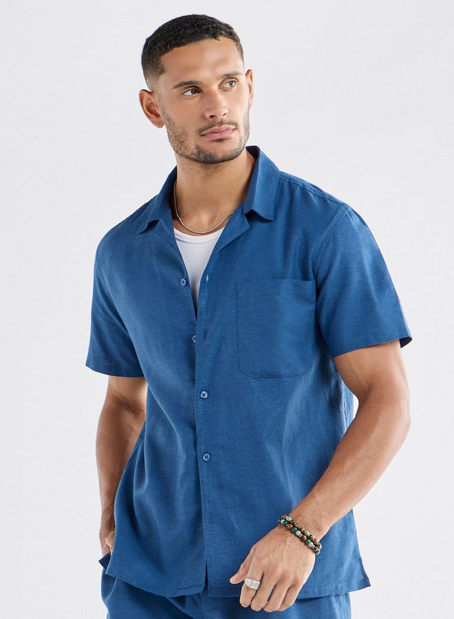 سبلاش فيڤ قميص سادة بقصة عادية وياقة كامب وأكمام قصيرة - Image 1