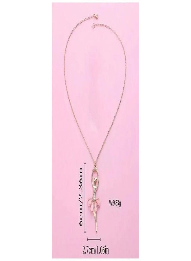 EvoNest Ballerina Pendant Necklace with Stones Embellishments for 3 Year Old Kids - Pink & Golden - Image 2