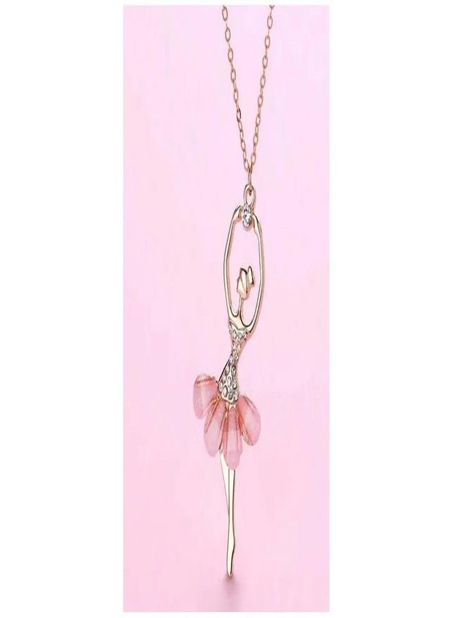 EvoNest Ballerina Pendant Necklace with Stones Embellishments for 3 Year Old Kids - Pink & Golden - Image 3