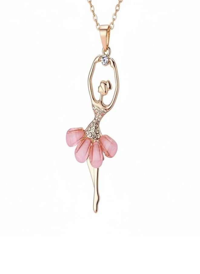 EvoNest Ballerina Pendant Necklace with Stones Embellishments for 3 Year Old Kids - Pink & Golden - Image 1