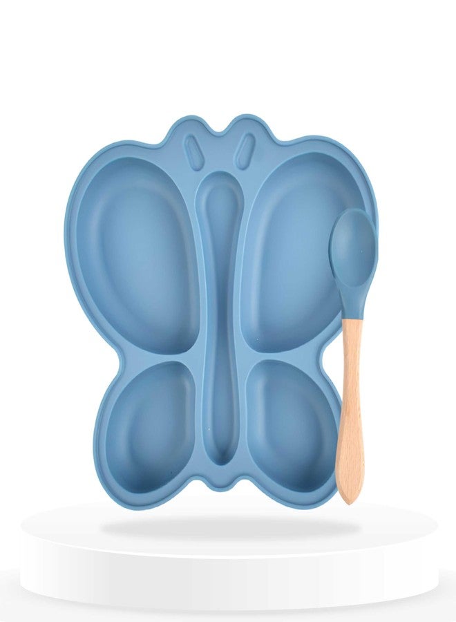 Bembika Baby Feeding Essential Baby Dinner Set Silicone Tableware Set for Baby Infant Training Eating Utensils Butterfly Design - (Pack of 2)(Blue) - Image 1