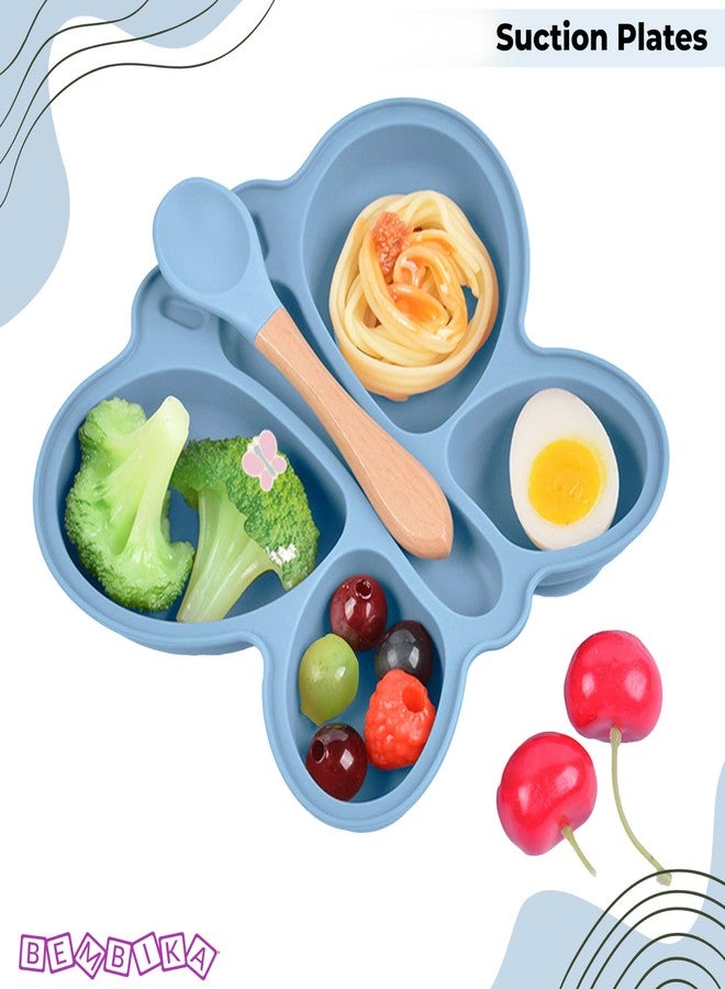 Bembika Baby Feeding Essential Baby Dinner Set Silicone Tableware Set for Baby Infant Training Eating Utensils Butterfly Design - (Pack of 2)(Blue) - Image 2