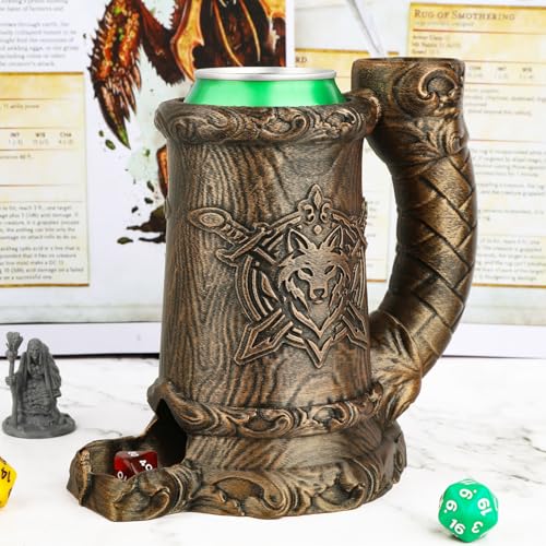 AUSPDICE DND Dice Tower with Wolf Totem DesignHandcrafted Dice Rolling Tower RPG AccessoryDurable Plastic RolePlaying Game Dice Holder Pen Organizer Beverage Rack for TTRPG More FF287C Bronze - Image 1