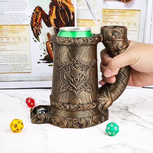 AUSPDICE DND Dice Tower with Wolf Totem DesignHandcrafted Dice Rolling Tower RPG AccessoryDurable Plastic RolePlaying Game Dice Holder Pen Organizer Beverage Rack for TTRPG More FF287C Bronze - Image 5