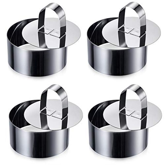 ONEDONE Cake Ring Molds for Baking 3.15" Round Stainless Steel Mousse Molds Pastry Rings with Pusher, Tuna Tartare Mold, Set of 4, Mother's Day Gifts