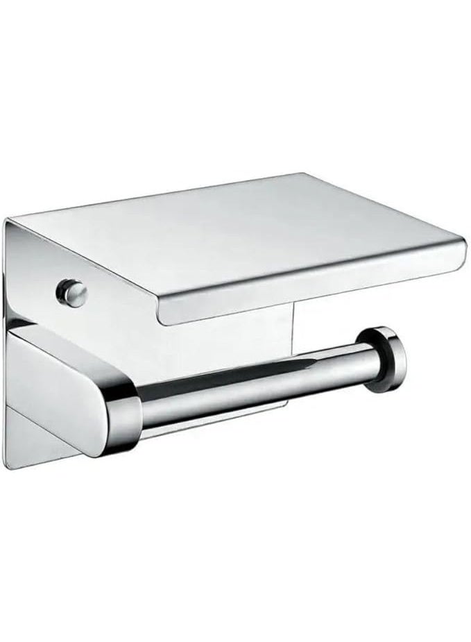 YD Stainless Steel Toilet Paper Holder with Top Shelf | Wall Mounted Tissue Roll Holder | Modern Bathroom Accessories | Rust Resistant Washroom Organizer | Space Saving Bathroom Hardware - Image 1