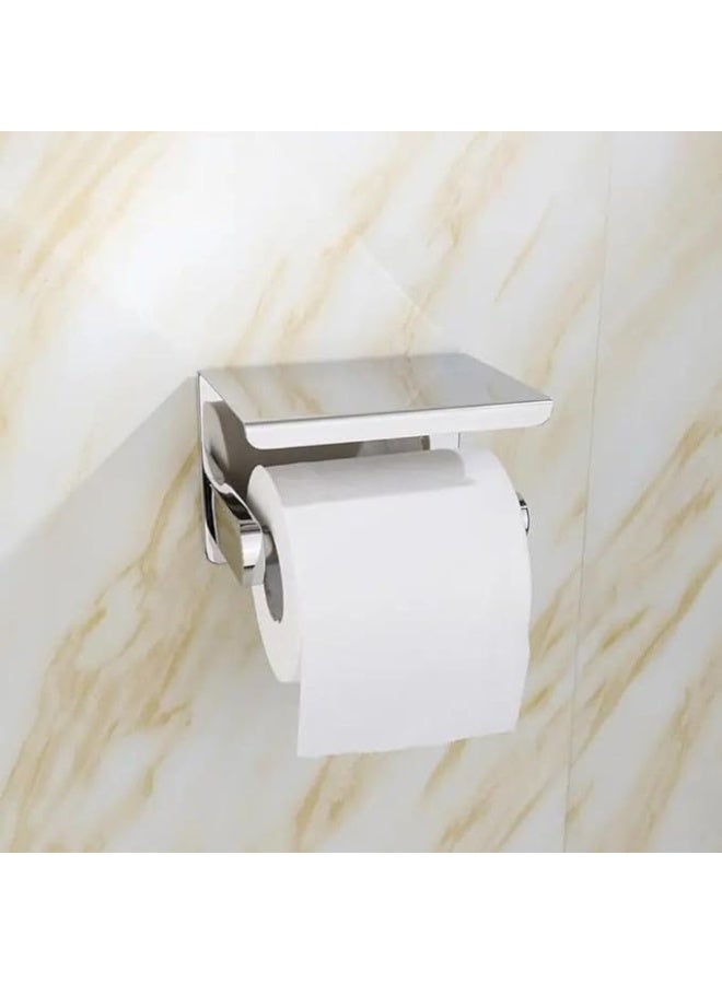 YD Stainless Steel Toilet Paper Holder with Top Shelf | Wall Mounted Tissue Roll Holder | Modern Bathroom Accessories | Rust Resistant Washroom Organizer | Space Saving Bathroom Hardware - Image 2