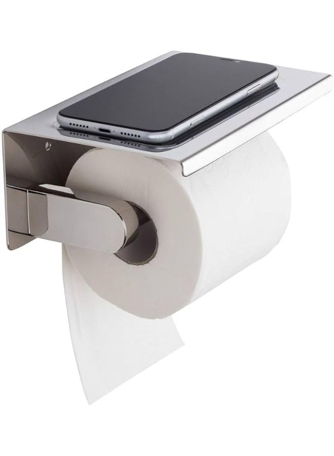 YD Stainless Steel Toilet Paper Holder with Top Shelf | Wall Mounted Tissue Roll Holder | Modern Bathroom Accessories | Rust Resistant Washroom Organizer | Space Saving Bathroom Hardware - Image 3