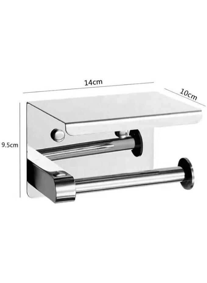 YD Stainless Steel Toilet Paper Holder with Top Shelf | Wall Mounted Tissue Roll Holder | Modern Bathroom Accessories | Rust Resistant Washroom Organizer | Space Saving Bathroom Hardware - Image 4