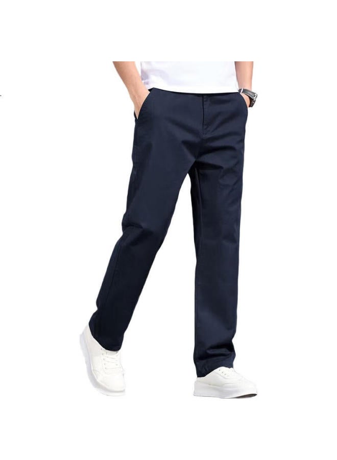 ROMON Men'S Casual Pants Summer Men'S Loose Straight Business All-Match Men'S Pants Navy Blue 34 - Image 2