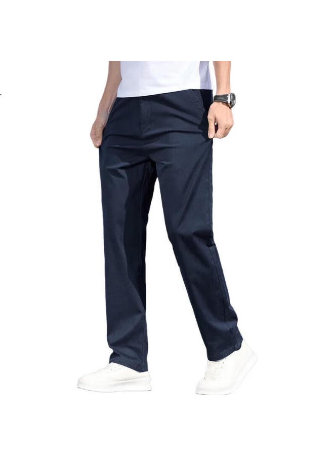 ROMON Men'S Casual Pants Summer Men'S Loose Straight Business All-Match Men'S Pants Navy Blue 34 - Image 3