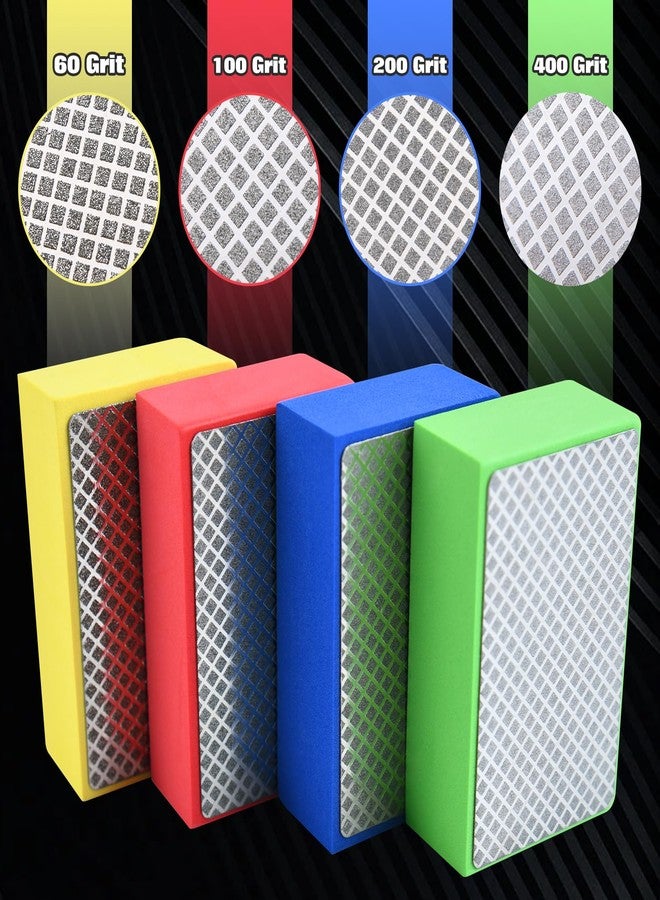 LEONTOOL 4 قطع من وسادات تلميع يدوية من الماس بحبيبات 60/100/200/400 وسادات صنفرة ماسية كتلة صنفرة رطبة وجافة مع دعامة إسفنجية أدوات بلاط للبلاط والزجاج والحجر والرخام والجرانيت والسيراميك وطحن المعادن - Image 5