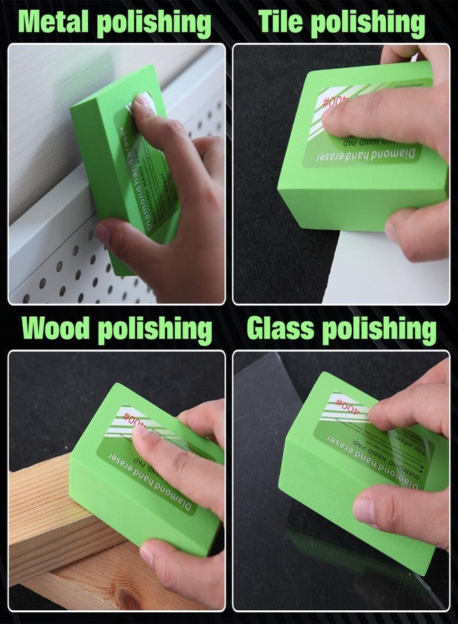 LEONTOOL 4 قطع من وسادات تلميع يدوية من الماس بحبيبات 60/100/200/400 وسادات صنفرة ماسية كتلة صنفرة رطبة وجافة مع دعامة إسفنجية أدوات بلاط للبلاط والزجاج والحجر والرخام والجرانيت والسيراميك وطحن المعادن - Image 3