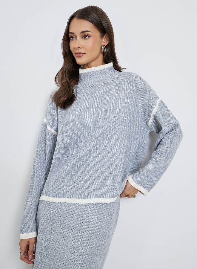 Styli Grey Regular Fit Sweater with Contrast Trim - Image 1