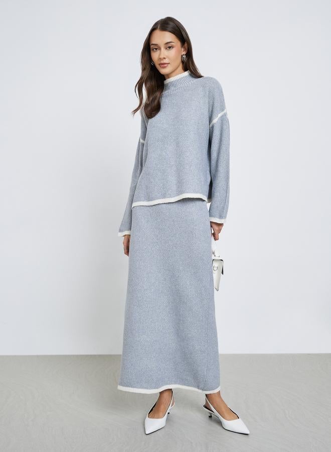 Styli Grey Regular Fit Sweater with Contrast Trim - Image 2