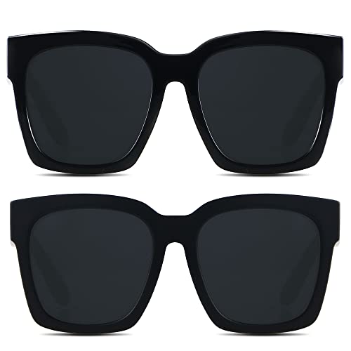 ANDWOOD Oversized Sunglasses for Women Big Large Square Wide Frame Shades Retro Trendy Fashion UV Protection 2 Pack Matte Black Sun glasses - Image 1