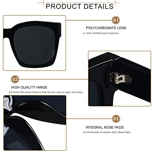 ANDWOOD Oversized Sunglasses for Women Big Large Square Wide Frame Shades Retro Trendy Fashion UV Protection 2 Pack Matte Black Sun glasses - Image 4