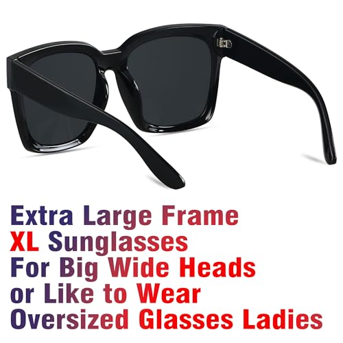 ANDWOOD Oversized Sunglasses for Women Big Large Square Wide Frame Shades Retro Trendy Fashion UV Protection 2 Pack Matte Black Sun glasses - Image 3