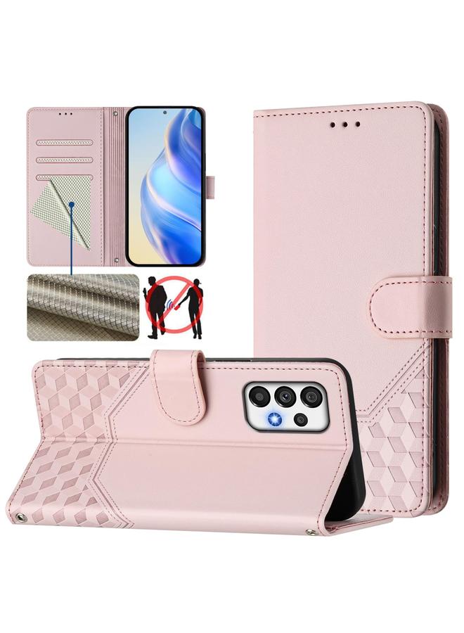 اس-توب جراب لهاتف Samsung Galaxy A72 مصنوع من الجلد بنقشة قرص العسل بتقنية RFID - Image 1