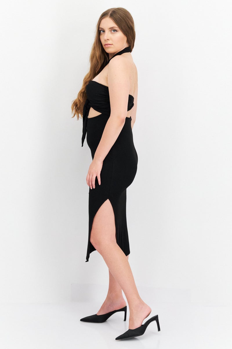 Endless Blu Women Ribbed Midi Dress, Black - Image 3