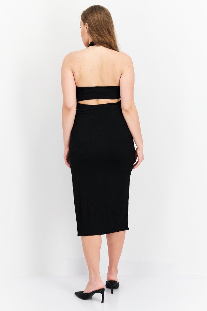 Endless Blu Women Ribbed Midi Dress, Black - Image 4