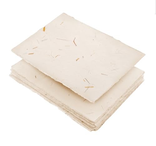 Wanderings A4 Handmade Paper with Deckled Edge and Embedded Straw 83 x 117 150 GSM 50 Sheets Textured Paper Light Watercolor Drawing Writing Printing Mixed Media - Image 1